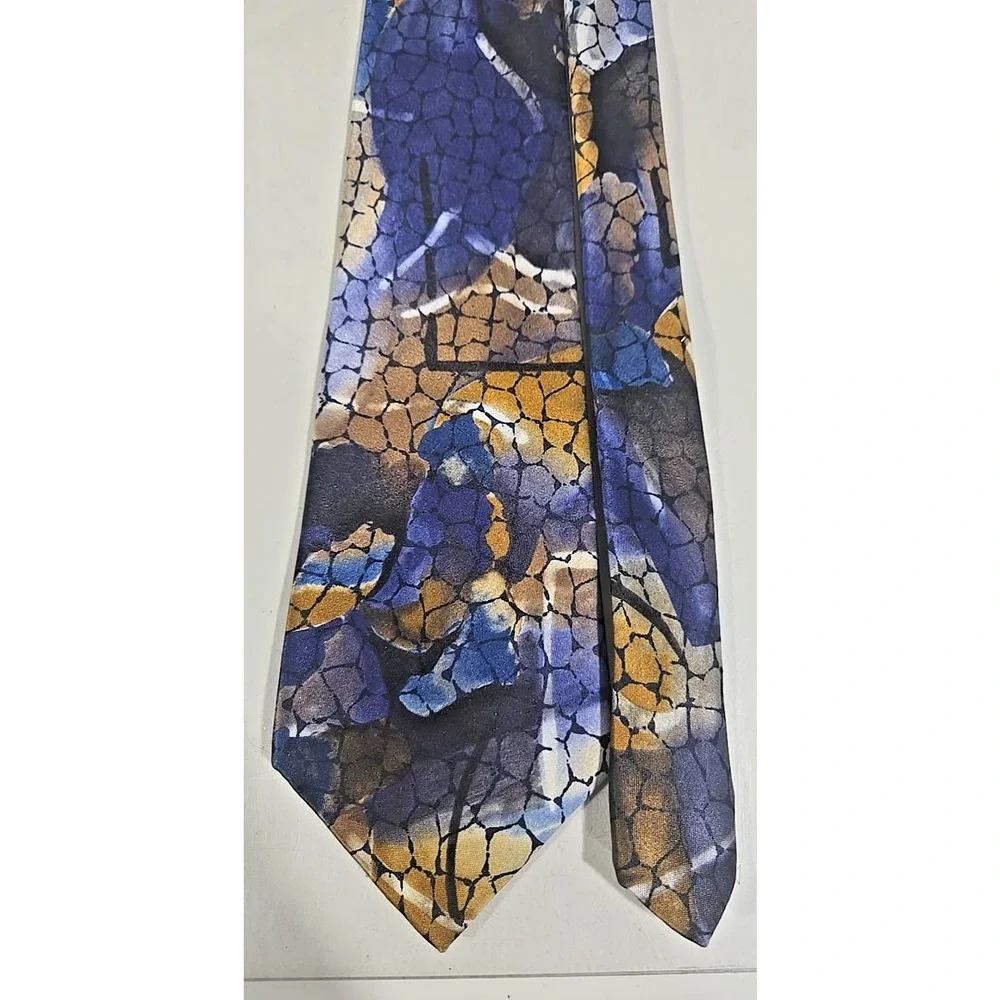 Oleg Cassini Blue Gold Abstract Floral Men's Tie Made USA